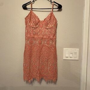 Express Coral Lace Mini Dress
